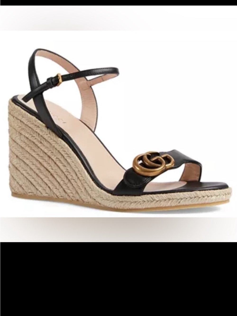 New Size 41.5 Gucci Women's Aitana Espadrille Wedge Sandals Black